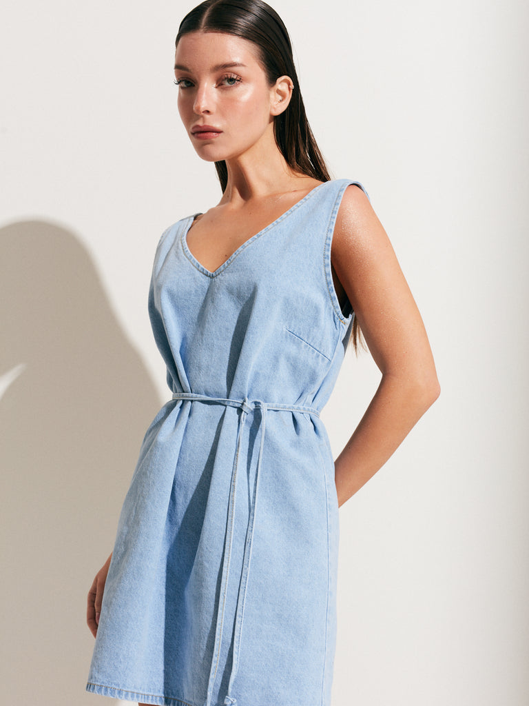 VESTIDO DENIM CASTAÑETA CELESTE