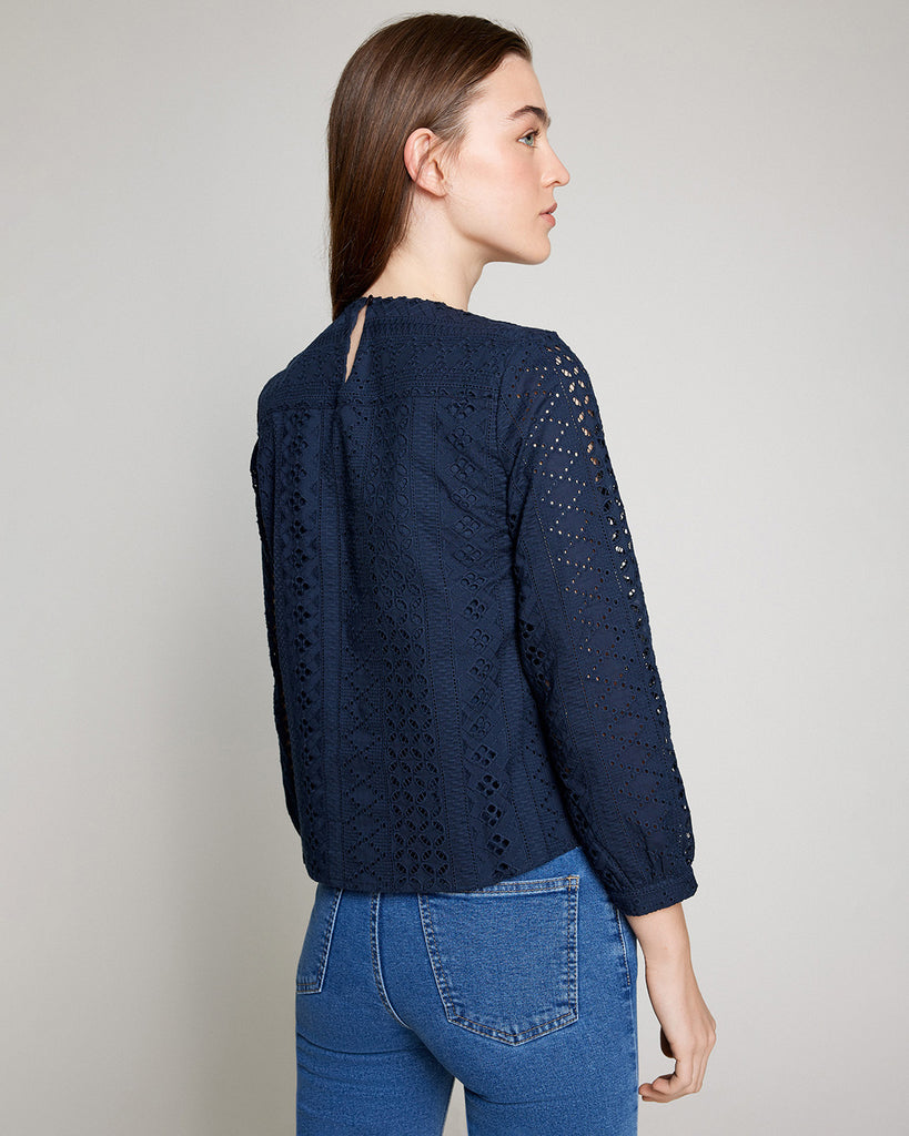 BLUSA BRODERIE CUELLO REDONDO AZUL