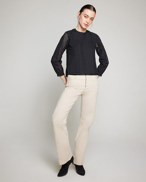 BLUSA BRODERIE CUELLO REDONDO NEGRO