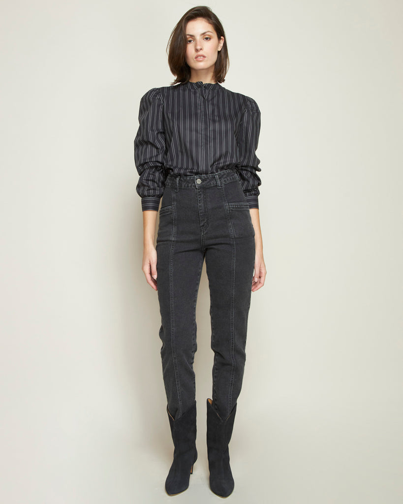 JEANS CORTE CENTRAL NEGRO GRAVILLADO