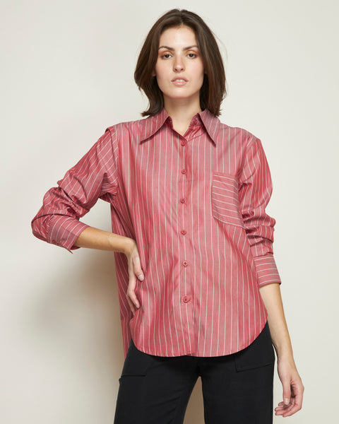 COTTON LONG-SLEEVE RED BLOUSE