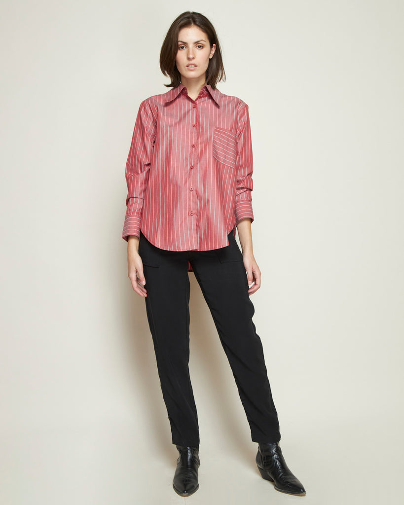 COTTON LONG-SLEEVE RED BLOUSE