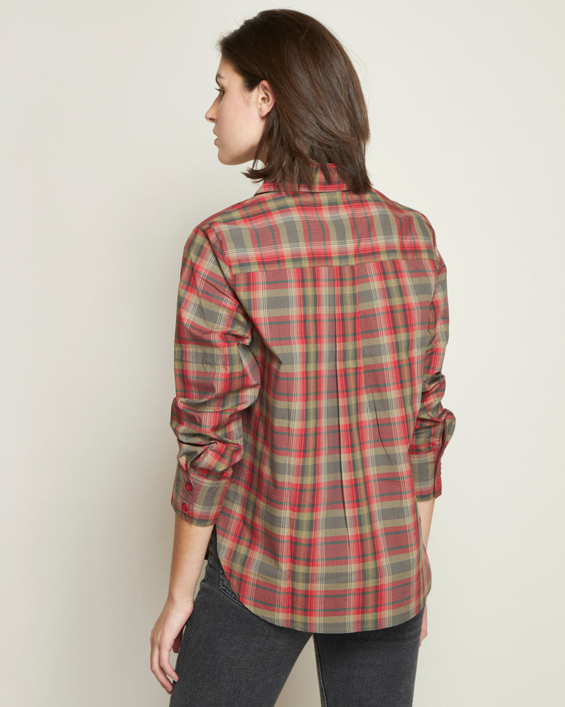 COTTON LONG-SLEEVE RED PLAID BLOUSE